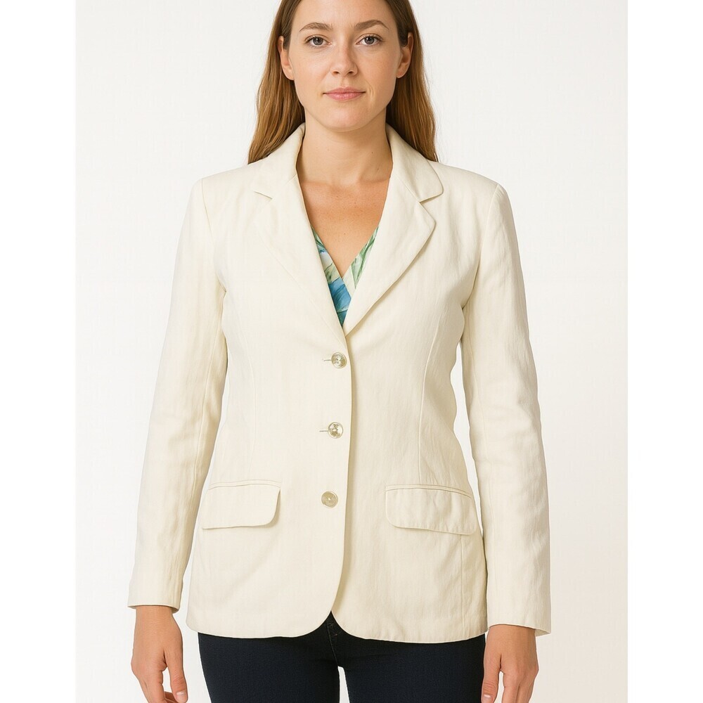 Tommy Bahama Blazer Business Cream Pockets Work Women's Silk Long Sleeve SZ 2